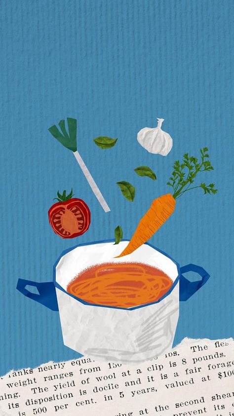 Cooking Aesthetic Wallpaper, Food Phone Wallpaper, Vegetable Wallpaper, Iphone Wallpaper Food, Iphone Wallpaper Colorful, Cooking Wallpaper, Soup Painting, Soup Poster, Soup Wallpaper