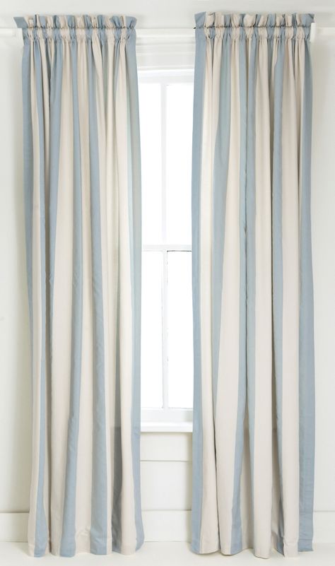 Blue and White Vertical Striped Curtain/Drape. Blue Striped Curtains, Striped Bedroom, Baby Room Curtains, Blue Window, Blue Panels, Striped Curtains, Coastal Bathrooms, Blue Curtains, Curtains Living