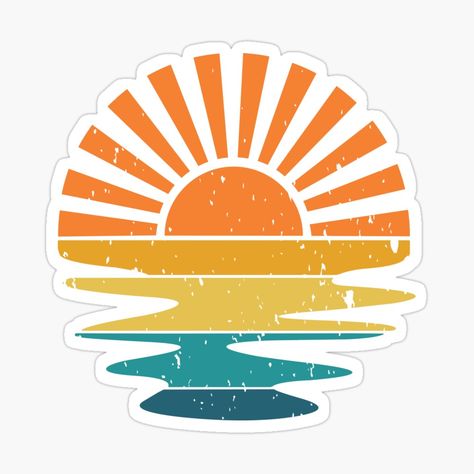 Get my art printed on awesome products. Support me at Redbubble #RBandME: https://www.redbubble.com/i/sticker/Retro-sunset-by-Printablebyouma/148531798.EJUG5?asc=u Aura Stickers, Journal Essentials, Retro Stickers, Sunset Sticker, Optical Illusion Drawing, Surf Stickers, Sticker Design Inspiration, Illusion Drawings, Sticker Retro