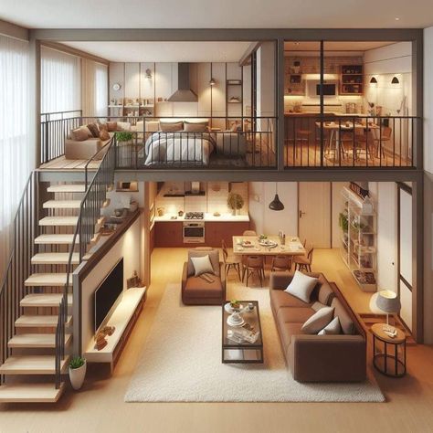 2 Bedroom Loft House Design, Aesthetic Light Fixtures, Japanese Style Tiny House, Stairs Wall Art, Home Paint Colors, Loft Homes, Build A Tiny House, Loft House Design, Home Paint