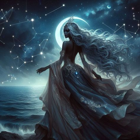 dark moon goddess - Image Creator from Microsoft Designer Black Moon Goddess, Dark Moon Goddess, Dream Goddess, Moon Spirit, Blue Goddess, Moon Goddess Art, Goddess Aesthetic, Greek Mythology Tattoos, Mythology Tattoos