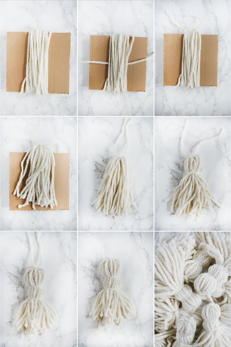 See how you can use this chunky white yarn to make your own giant tassels for a diy throw blanket! Diy Throw Blankets, Easy Throw Pillows, Diy Throws, Tassel Blankets, Tassel Pillow, Tie Blankets, Decor Hacks, Blanket Diy, Diy Tassel