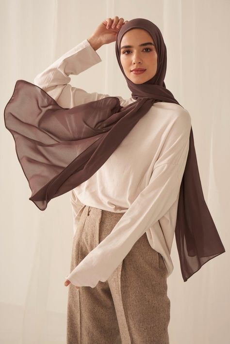 Cocoa Everyday Chiffon Hijab - Haute Hijab Haute Hijab, Men Pants Pattern, Scarf Photography, Chiffon Hijab, Hijab Trends, Professional Wear, Cocoa Brown, Chiffon Scarf, Latest Trend