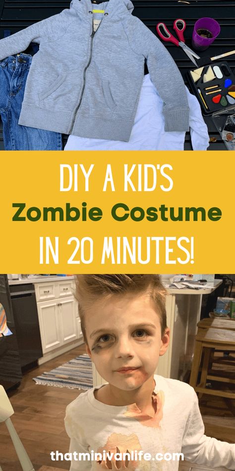 How to Make a Zombie Costume for Kids ~ That Minivan Life Easy Zombie Costume, Toddler Zombie Costume, Boy Zombie Costume, Homemade Zombie Costume, Diy Zombie Costume, Kids Zombie Makeup, Minivan Life, Zombie Costume Kids, Zombie Costumes