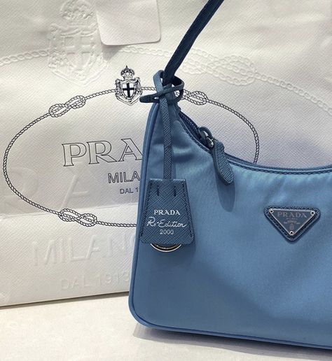 Prada Bag Aesthetic, Prada 2000, Tas Coach, Prada Re Edition 2000, Blue Prada, Photowall Ideas, Sac Michael Kors, Purse Aesthetic, Baby Blue Aesthetic