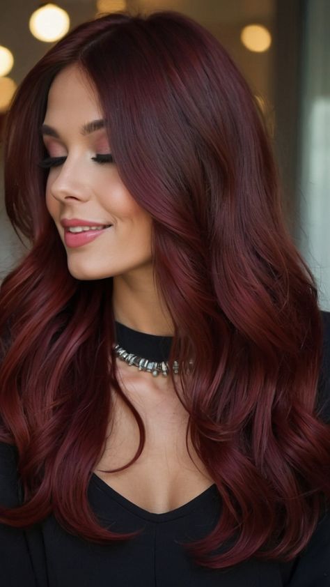 Achieve the perfect cherry cola hair color for brunettes with this dark formula Whether you have curly or straight hair highlights can bring out your brown skin tone beautifully Learn how balayage can complement pale skin chocolate hues and short black hair Perfect for Indian skin tones Red Tint Hair, Cola Hair Color, Cherry Coke Hair, Cherry Cola Hair Color, Cola Hair, Bride Hairstyles With Veil, Black Cherry Hair Color, Straight Hair Highlights, Cherry Cola Hair