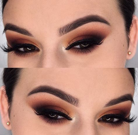 Brown Eye Fall Makeup, Rust Brown Eye Makeup, Autumn Smokey Eye, Cute Fall Makeup Looks Brown Eyes, Fall Makeup Eyeshadow, Copper Eye Makeup Blue Eyes, Autumnal Bridal Makeup, Fall Engagement Makeup, Thanksgiving Make Up Looks