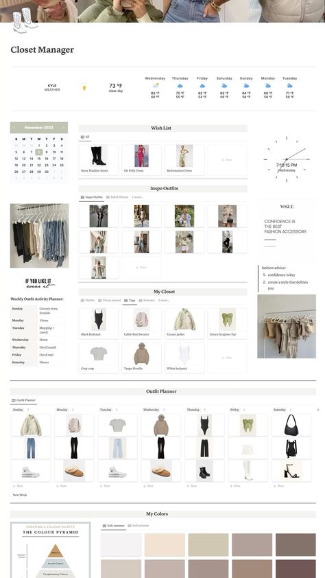 Notion Template Capsule Wardrobe, Notion Database Template, Notion Closet Template, Notion Fashion Template, Outfit Planning Organization, Notion Outfit Planner, Notion Wishlist Ideas, Notion Calendar Widget, Outfit Planner Template