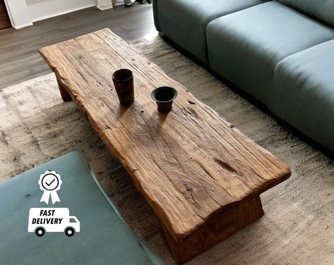 Rustic Handmade Solid Wood Sleeper Coffee Table Xtra Large Xtra Wide Version - Etsy Coffee Table Live Edge, River Design, Table Live Edge, Oak Bench, Live Edge Furniture, Low Coffee Table, Live Edge Coffee Table, Unique Coffee Table, Large Coffee Tables