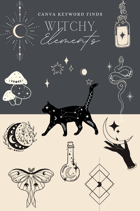 Witchy Fonts Canva, Witchy Canva Elements, Witchy Designs Simple, Witchy Branding Design, Witchy Website Design, Witchy Graphic Design, Witchy Logos, Witchy Fonts, Witchy Branding