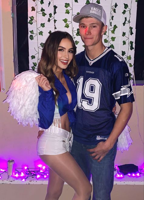 Dallas Cowboy Couple Costume, Biker And Surfer Couple Costumes, Sadie’s Couple Costumes, Football And Cheerleader Couples Costume, Football Couple Halloween Costumes, Football Player And Cheerleader Costume, Dallas Cowboys Cheerleaders Costume Couple, Cheerleader And Football Player Costume, Football Couples Costumes