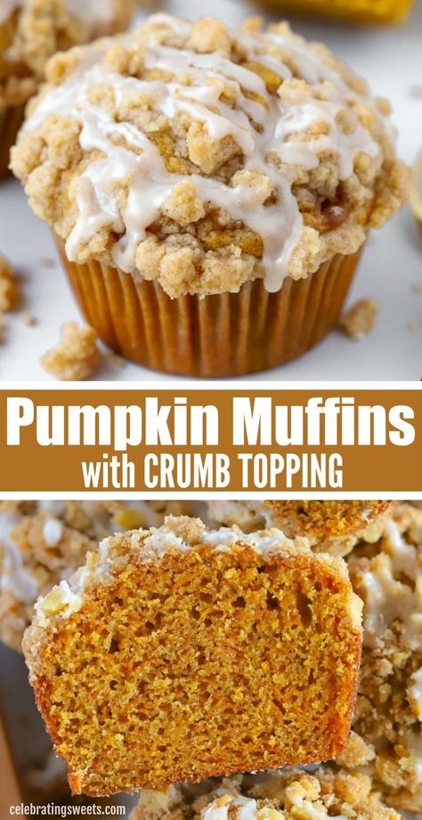 Pumpkin Muffin Topping, Pumpkin Muffins With Crumble Top, Essen, Crumble Topping For Pumpkin Bread, Topping For Pumpkin Muffins, Pumpkin Muffins Streusel Topping, Desserts That Dont Need To Be Refrigerated, Pumpkin Crumble Bread, Pumpkin Coffee Cake Muffins