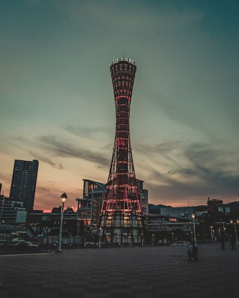 Kobe tower in Kobe Japan at sunset time with city lights. Download this photo by Sergio _snaps on Unsplash Traveling To Japan, Japan Beach, Travel To Japan, Japan Tourist, Japan Country, Golden Week, Sunset Time, Kobe Japan, Japan Photography