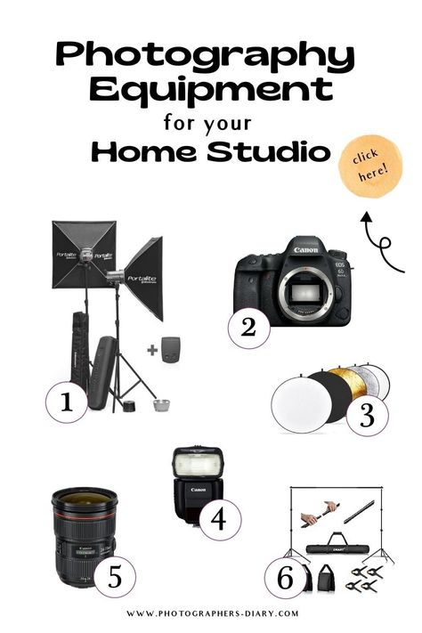 Looking for the best photography equipment to start your practice? Check these for your home studio. #photographer #photographyequipment Home Studio Photography Setup, Photography Studio Equipment, Photo Studio Equipment, Home Photo Studio, Home Studio Photography, Photography Journey, Photography Tools, Photo Equipment, Studio Equipment