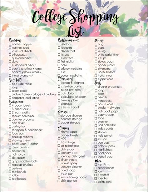 College dorm checklist for suite style dorm living (from my experience) College Dorm List, Room List, College Dorm Checklist, Dorm Room Checklist, Bohemian Bedrooms, Dorm Checklist, College Necessities, College Shopping, Back To University