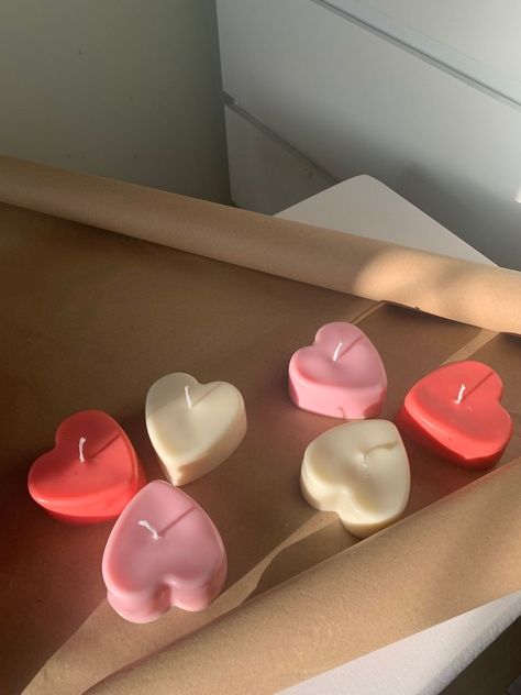 Pink Red White Aesthetic, Valentines Room Decor, Valentines Room, Valentines Day Candles, Valentines Table Decor, Heart Candles, Funky Candles, Valentines Table, Galentines Day Ideas