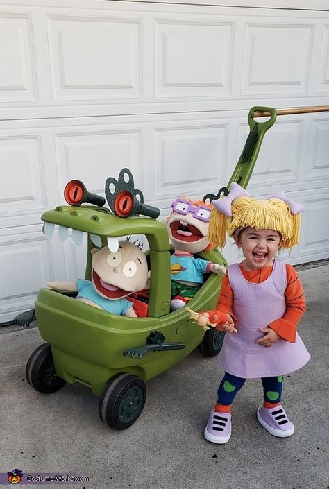 Angelica Halloween Costume, Rugrats Family Halloween Costume, Rugrats Halloween Costume Family, Decorating Wagon For Halloween, Rugrats Costume Family, Rugrats Family Costume, Family Halloween Costumes With Stroller, Stroller Wagon Halloween Costumes, Family Halloween Costumes With Wagon