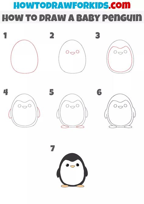 Mini Penguin Drawing, Balayage, Kawaii, Penguin Sketch Simple, Penguin Step By Step Drawing, Easy Drawings Penguin, Penguin Drawings Easy, How To Draw Penguin Easy, Penguin Doodle Simple