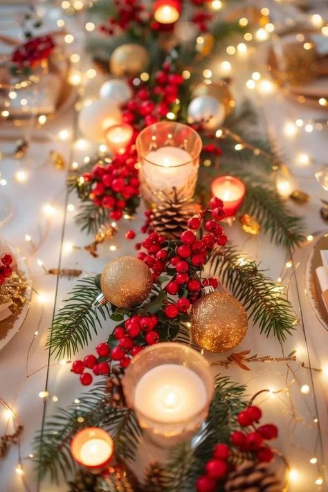 Christmas Decoration Themes, Christmas Wedding Table, Christmas Wedding Centerpieces, Ideas Decoracion Navidad, Cozy Christmas Decor, Christmas Dinner Table, Christmas Table Centerpieces, Christmas Decoration Ideas, 10 December