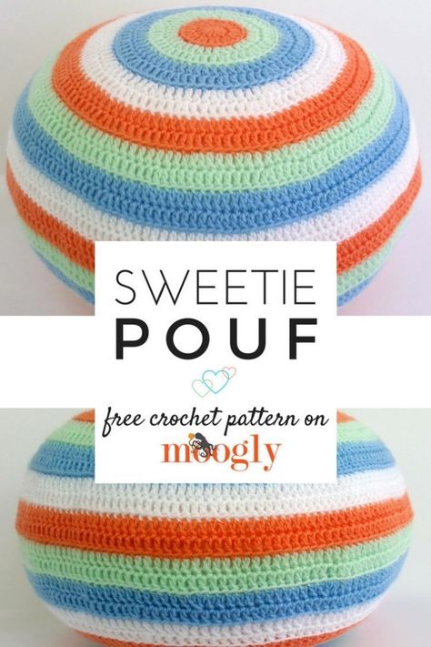 Sweetie Pouf - free pattern on Mooglyblog.com! Crafts for real life ♥️ Crochet Floor Pouf Pattern Free, Crochet Pouf Ottoman, Crochet Pouf Pattern, Crochet Foot Stool Pouf Ottoman, Knitted Pouf Target, Crochet Furniture, Crochet Floor Pouf Pattern Free Poufs & Ottomans, Crochet Pouf, Crochet Phone Cases