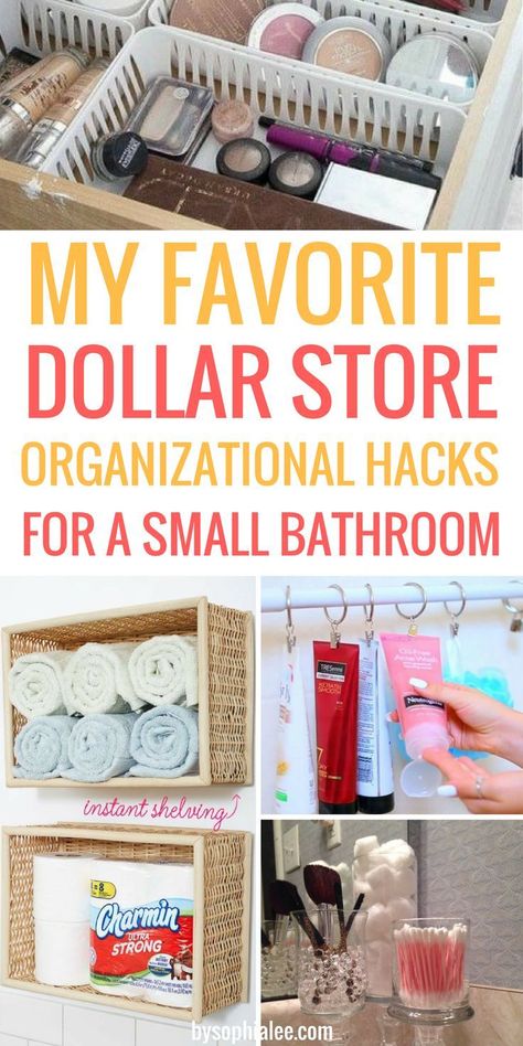 These are the best dollar tips I have seen!! If you have a small bathroom like me, you have to check these out!! Dollar Store Organization Hacks, Dollar Store Organization, Diy Bathroom Storage Ideas, Organized Bathroom, Top Bathroom Design, Sophia Lee, Organizational Hacks, Diy Bathroom Storage, Bathroom Organization Diy