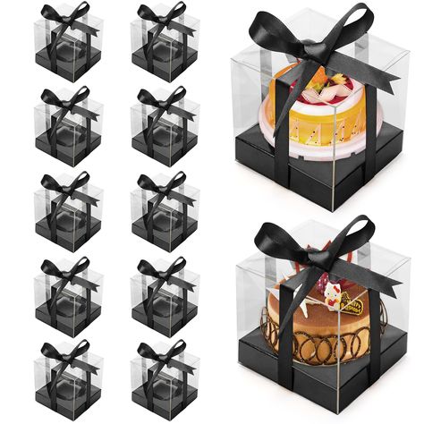 PRICES MAY VARY. 🎂【Package and Size】12 x clear cupcake single boxes + 12 x cupcake inserts + 12 x re-cut ribbon. Single cupcake box size:3.5"L x 3.5"W x 3.5"H. Sufficient quantity and appropriate size enough to use and share with your friends, families 🎂【Safe and Durable】The individual cupcake containers are made of quality food-grade PET material, healthy and environment-friendly, non-toxic, tasteless, safe and durable, and easy to transport. The folding packaging makes it easy to assemble, i Black Gold Wedding Theme, Single Cupcake Boxes, Cupcake Container, Cupcake Carrier, Clear Gift Boxes, Take Out Containers, Graduation Cupcakes, Gold Wedding Theme, Cupcake Holder