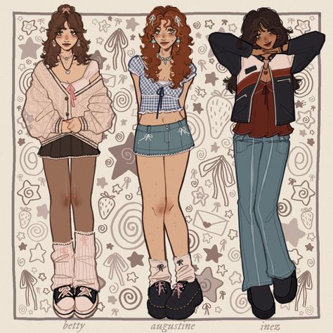 Y2k Art Outfit, Tumblr Theme Ideas, Y2k Character Art, Betty And Augustine, Outfits Art Reference, Cute People Doodles, Outfit Ideas For Drawing, Y2k Outfits Drawing, Y2k Character Design