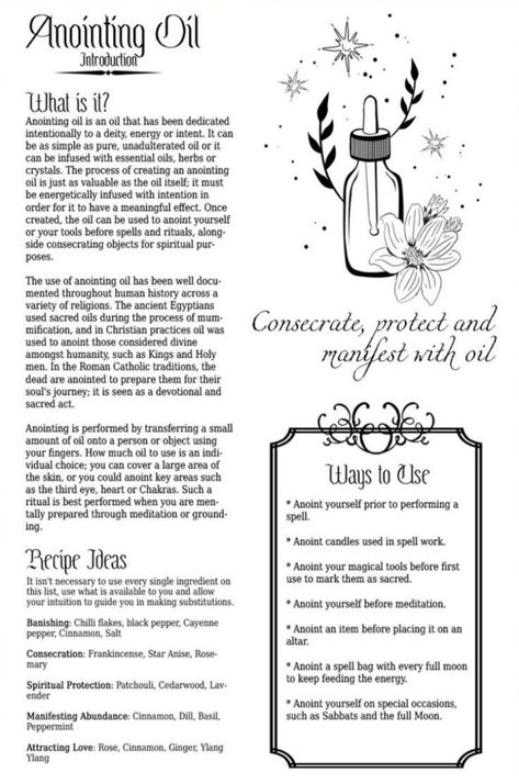 Book Of Shadows Pages, Witchcraft Spells For Beginners, Anointing Oil, Tarot Magic, Witchcraft Books, Wiccan Magic, Witch Spirituality, Magic Spell Book, Grimoire Book