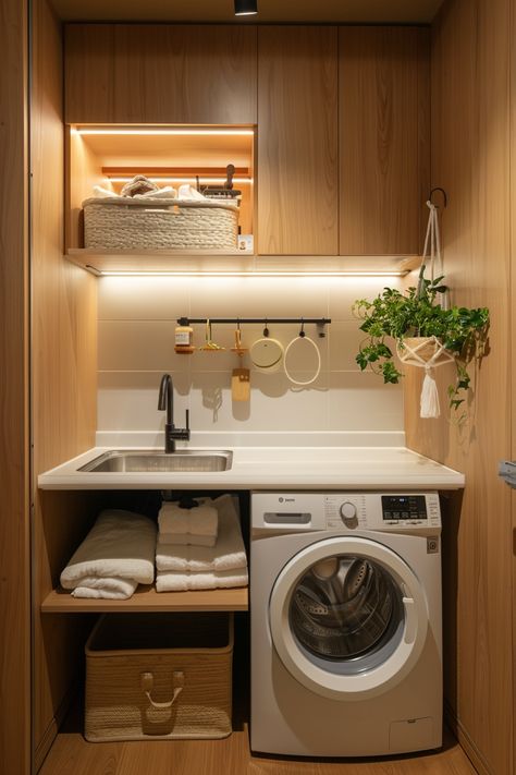 Achieve efficiency with elegance in small laundry rooms featuring sinks! Discover how to wash delicates or handle tough stains seamlessly while elevating the aesthetic appeal of your compact laundry space. Dive into different sink designs and clever placement strategies designed for small areas. #EfficiencyElegance #SmallLaundryRooms #WashingInStyle Small Laundry Room Apartment, Efficiency Room Ideas, Minimal House Interior Small Spaces, Small Washing Area Ideas, Laundry Area Small Spaces, Laundries Room Ideas, Laundry Room With Sink Design, Small Washing Room Ideas, Laundry Small Room Ideas