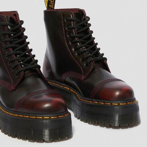 Cherry Red Dr Martens, Red Dr Martens, Galaxy Converse, Galaxy Vans, Red Leather Boots, Leather Platform Boots, Back To College, Dr Martens Boots, Boots Uk