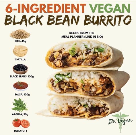 Black Bean Burrito Recipe, Bean Burrito Recipe, Easy Spanish Rice, Vegan Dishes Easy, Black Bean Burrito, Mcdougall Recipes, Bean Burrito, Burrito Recipe, Rice Recipes For Dinner