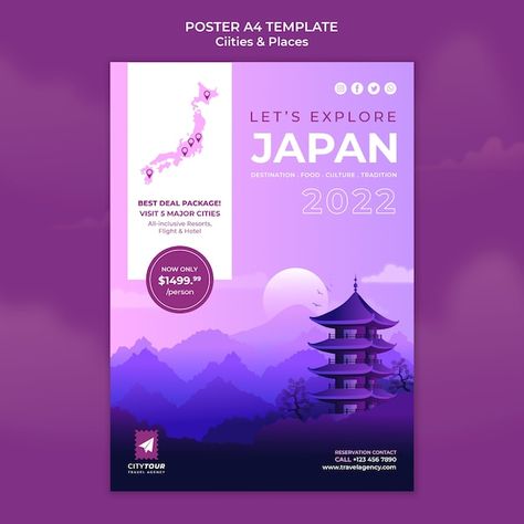 Japan exploration poster template | Free Psd #Freepik #freepsd #travelling-poster #vacation-poster #holiday-travel #tourism-traveling Japan Tourism, Restaurant Poster, Poster Template Free, Japan Destinations, About Japan, Restaurant Flyer, Tourism Poster, All Inclusive Resorts, Food Culture