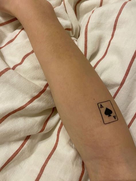 Four Suits Tattoo, Card Themed Tattoo, Ace Of Spades Hand Tattoo, Poker Inspired Tattoo, Card Deck Tattoo Design, Card Ace Tattoo, Ace If Spade Tattoo, Ace Card Tattoos, Ace Spades Tattoo