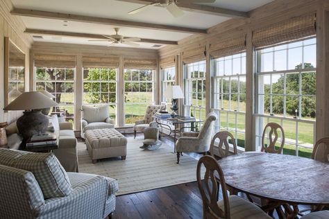 Garden Room - Texas Hill Country Estate Designed by Curtis & Windham Architects Sunroom With Beams, Extended Porch Ideas, Farmhouse Sunroom, Large Sunroom, Sunroom Dining, Cozy Sunroom, Ideas Terraza, Architects House, Small Sunroom