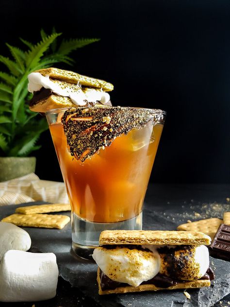 Fall Old Fashioned Cocktail, Marshmallow Syrup Recipe, Magical Cocktails, Marshmallow Syrup, Chocolate Bitters, Orange Simple Syrup, Whiskey Chocolate, Cinnamon Simple Syrup, Smores Bar