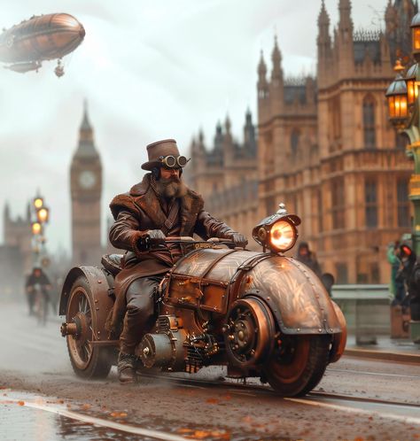 Steampunk Vehicles, Steampunk London, Steam Train Art, Steampunk Train Fantasy Art, Steampunk Transport, Steampunk Automobile, Steampunk Flying City, Steampunk Machines, Steampunk Motorcycle