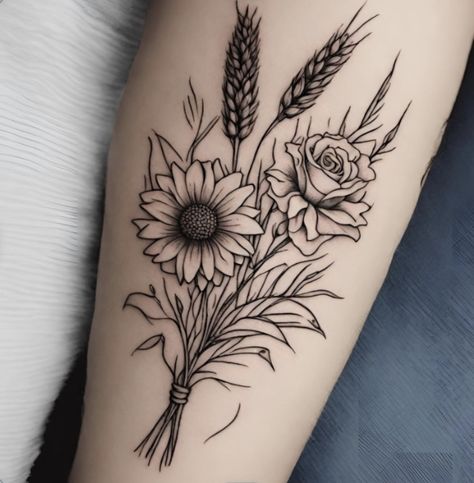 Country Floral Tattoo, Floral Tattoo Styles, Western Chest Tattoo Men Ideas, Upper Thigh Hip Tattoo Women, Cowboy Hat And Flowers Tattoo, Tattoo Ideas Country Style, Western Calf Tattoo, Ffa Tattoo Ideas, Desert Floral Tattoo