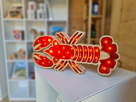 Lobster Nursery, Epoxy Light, Kids Night Lights, Rainbow Night Light, Sea Decoration, Wooden Epoxy, Ocean Themed Nursery, Small Kids Room, Red Bedroom