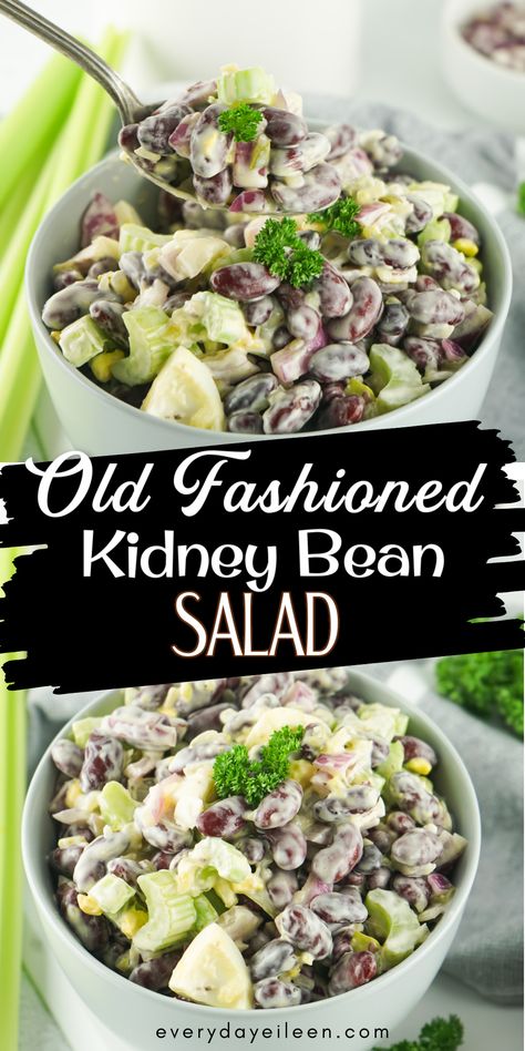 Kidney And Garbanzo Bean Salad, Bean Salad With Mayonnaise, Salads With Kidney Beans, Kidney Bean Salad Recipes Healthy, Creamy Bean Salad Recipes, Kidney Bean Salad With Mayo, Old Fashioned Kidney Bean Salad, Old Fashioned Bean Salad, Kidney Bean Salad With Eggs