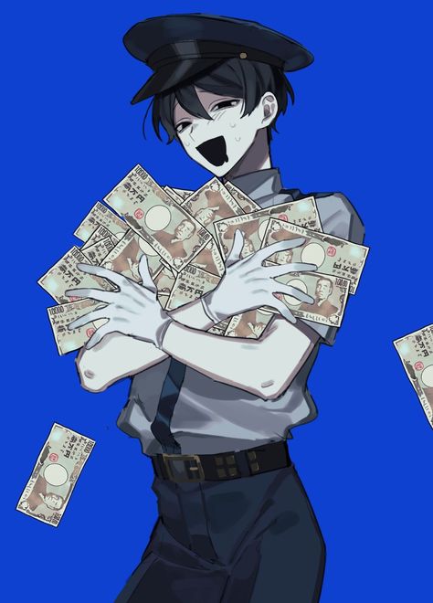 Money Poses Drawing, Anime With Money, Pose With Money, Poses With Money, School Boy Drawing, Anime Boy Poses, Blue Anime Character, Money Reference, Money Character