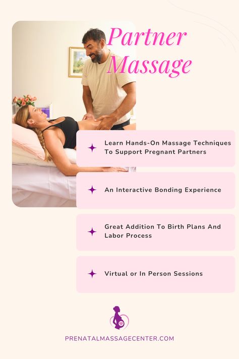 Discover the benefits of partner massage and how you can learn prenatal massage techniques! Incorporate it into your birth plan and get the most from this bonding experience! #partnermassage #prenatalmassage Prenatal Massage Techniques, Partner Massage, Prenatal Massage, Pregnancy Labor, Birth Plan, Massage Techniques, Prenatal, Labor, Massage