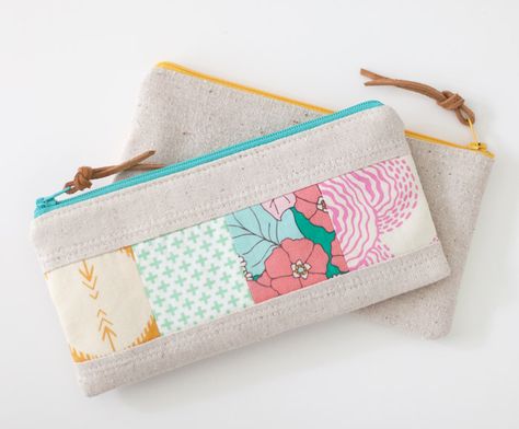 Great option for a pencil case | {lbg studio}: tutorial | patchwork zipper pouch Easy Zipper Pouch, Modern Sewing Projects, Pouch Diy, Pouch Sewing, Zipper Pouch Tutorial, Pouch Tutorial, Trendy Sewing, Costura Diy, Patchwork Bags