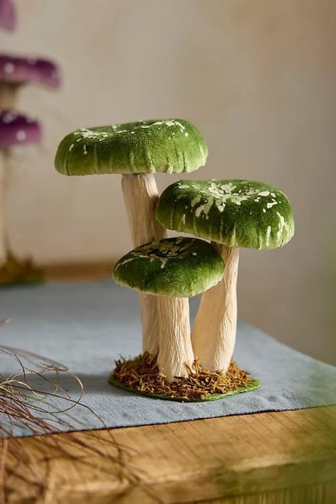 Tabletop + Home Decor | Terrain Woodland Forest Party, Velvet Mushrooms, Anthropologie Gifts, Cottage Table, Faux Branches, Felt Mushroom, Mushroom Crafts, Forest Party, Ceramic Frogs