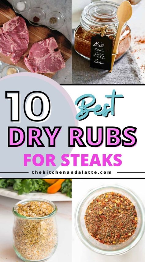 Grilled steaks are always delicious with a simple homemade dry rub on them! These 10 steak dry rubs are easy to make and add an amazing flavor to your grilled steaks. Best Steak Seasoning Dry Rubs, Steak Rubs And Marinades, Homemade Steak Rub, Dry Steak Rub Recipe, Best Steak Rub Recipe, Ribeye Steak Dry Rub Recipe, Steak Rub Recipe Easy, Dry Rub For Steak Grilling, Ribeye Steak Rub