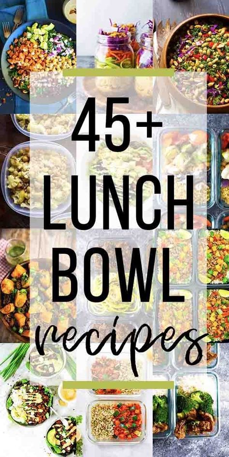 More than 45 healthy lunch bowl recipes to keep your lunch exciting! Healthy lunch recipes to fuel you all afternoon long, including rice bowls, vegetarian, chicken and beef bowl options. #sweetpeasandsaffron #mealprep #lunch Make Ahead Lunch Bowls, Lunch Bowl Recipes, Healthy Make Ahead Lunch, Rice Bowls Vegetarian, Make Ahead Lunch, Mealprep Lunch, Lunch Bowl Recipe, Lunch Bowls, Chicken And Beef