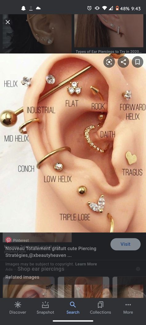 Snug Ear Piercings, Faux Snug Piercing, Ear Piercing Parts, Piercings Ears, Ear Piercing Chart, Different Types Of Ear Piercings, Different Piercings, Ear Stacks, Different Ear Piercings