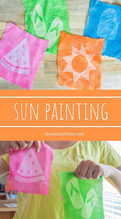 Homan at Home Sun Prints For Kids, Sun Art Elementary, Summer Craft Preschool Ideas, Easy Summer Crafts For Kids Toddlers, 2nd Grade Painting Projects, Activities To Do Outside With Kids, Arts And Crafts Summer Camp, Summer Painting Crafts For Kids, Hot Day Activities Preschool