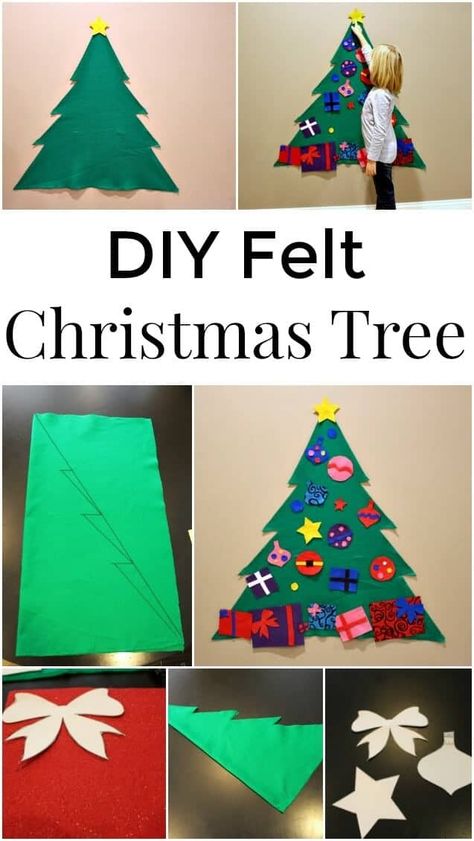 DIY Felt Christmas Tree - a great holiday craft for kids Diy Felt Christmas, Toddler Christmas Tree, Trees For Kids, Diy Felt Christmas Ornaments, Diy Felt Christmas Tree, Christmas Trees For Kids, Felt Tree, Felt Christmas Decorations, Holiday Crafts For Kids