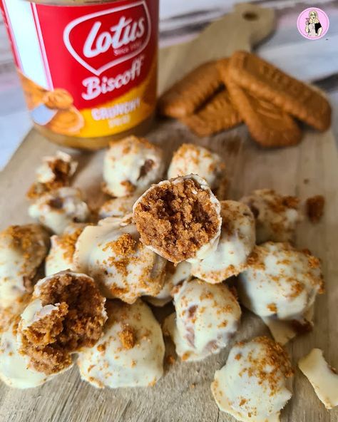 Slimming Friendly Lotus Biscoff Truffles Recipe Lotus Truffles Recipe, Biscoff Recipes Healthy, Low Calorie Biscoff Recipes, Biscoff Spread Ideas, Biscoff Truffles Recipe, Healthy Biscoff Recipe, Biscoff Dessert Recipes, Biscoff Spread Recipes, Lotus Biscoff Recipes