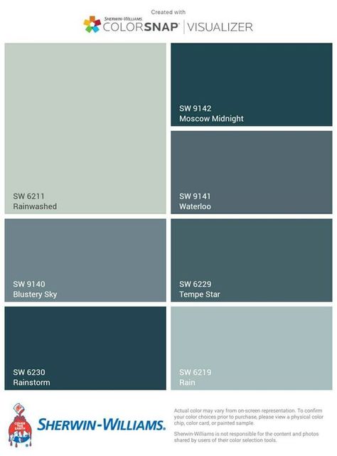 Waterloo Paint Color, Teal Paint Colors Sherwin Williams, Sw Deep Sea Dive, Sherwin Williams Blue Green, Home Interiors Ideas, Moscow Midnight, Paint Colors Sherwin Williams, Teal Paint Colors, Sherwin Williams Blue